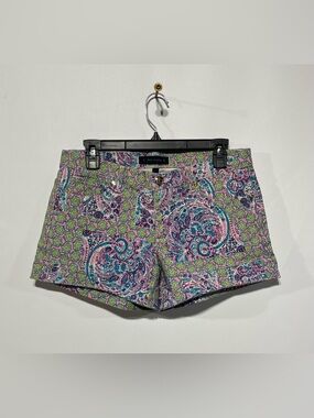 Juicy Couture Paisley Floral Denim Shorts With Gold  Detail Womens Size 28